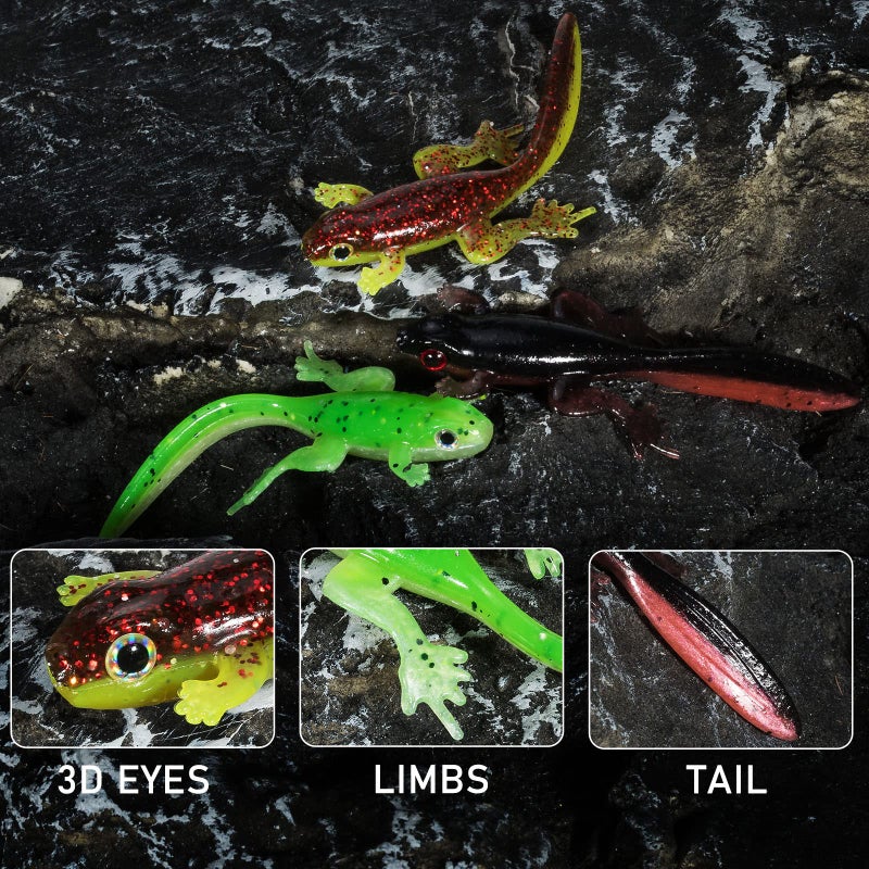 Dr.Fish 6 Pack Soft Plastic Frog Baits, 3.2 Inches Tadpole Swimbaits Frog Lures Bass Crappie Lures Creature Lizard Bait Shad Drop Shot Panfish Bluegill, Watermelon - Image 4